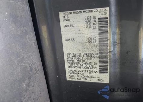 2020 Nissan Maxima Sv Xtronic Cvt из США, поврежденный, VIN 1N4AA6CV6LC373659